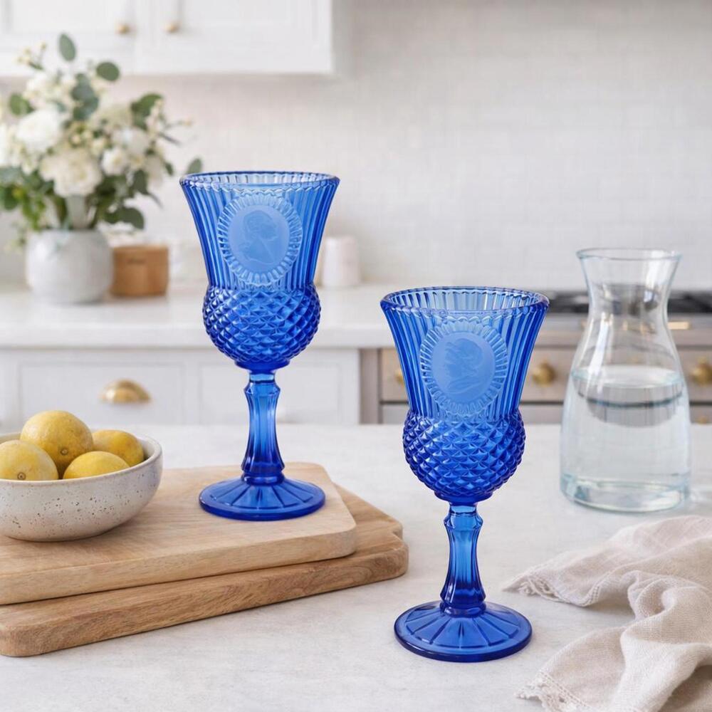 Vintage 1970s Avon Fostoria Cobalt Blue George & Martha Washington Goblets